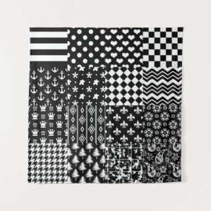 Minimalist Black White Mixed Pattern Style Tapestry