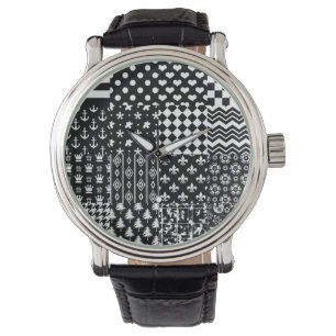 Minimalist Black White Mixed Pattern Style Watch