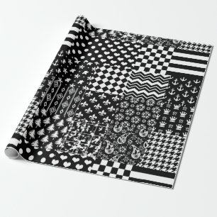 Minimalist Black White Mixed Pattern Style Wrapping Paper