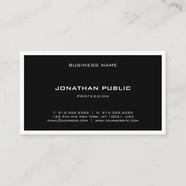 Minimalist Black White Modern Elegant Clean Plain Business Card (Front)