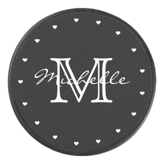 Minimalist Black White Modern Elegant Monogram Hockey Puck (Front)