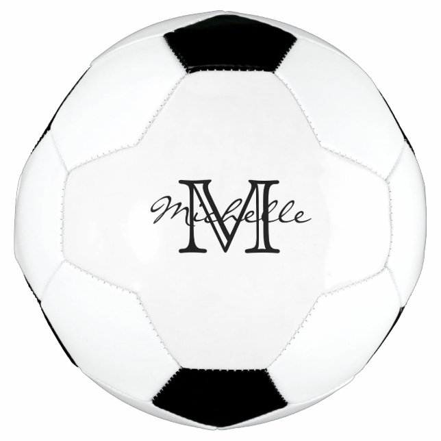 Minimalist Black White Modern Elegant Monogram Soccer Ball (Front)