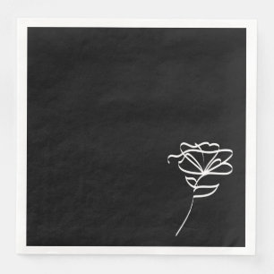 Minimalist Black White Modern Floral Paper Dinner Napkins
