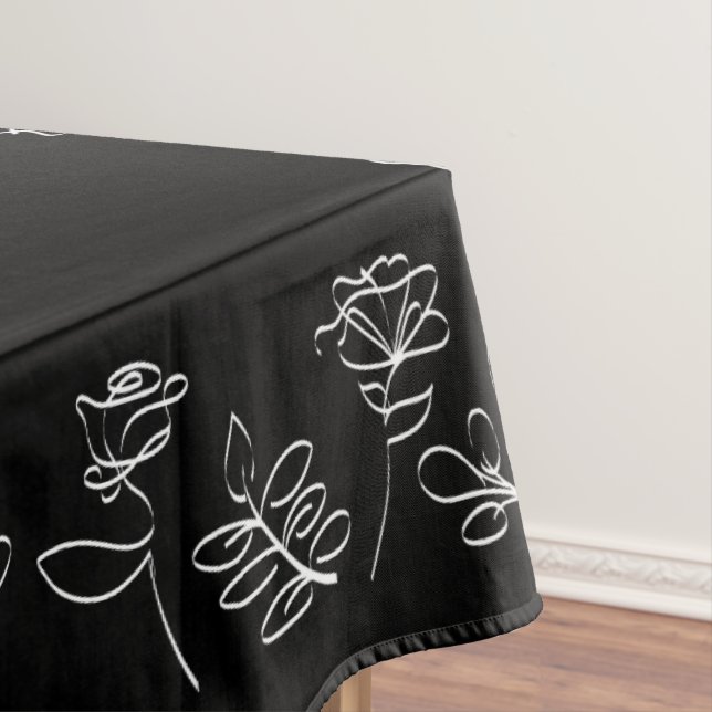 Minimalist Black White Modern Floral  Tablecloth (In Situ)