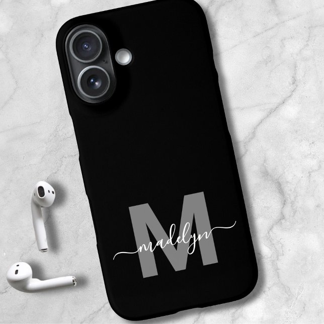 Minimalist Black White Modern Name Monogram Case-Mate iPhone Case (Minimalist Black White Modern Name Monogram iPhone 16 Case)