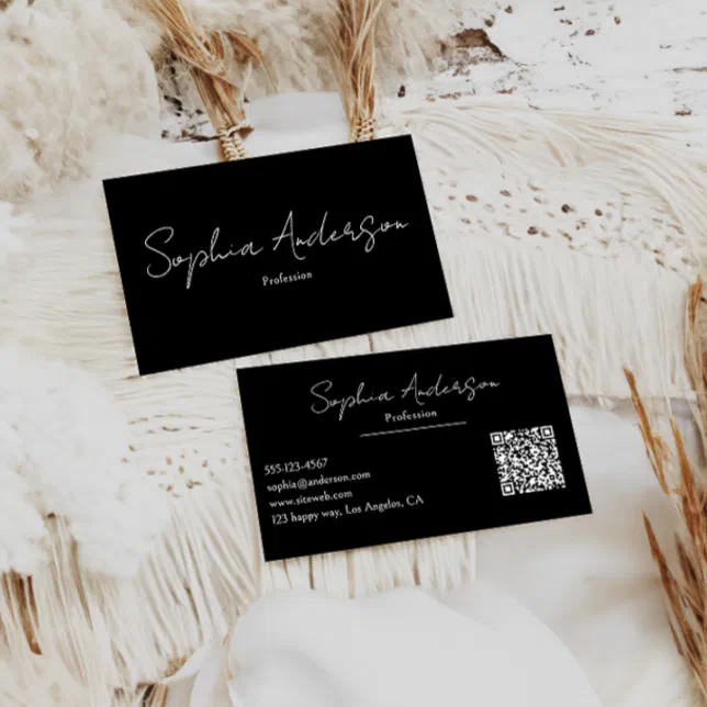 Minimalist Black & White Modern Qr Code Business Card | Zazzle