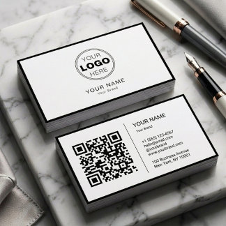 Minimalist Black White Modern QR Code Logo Business Card