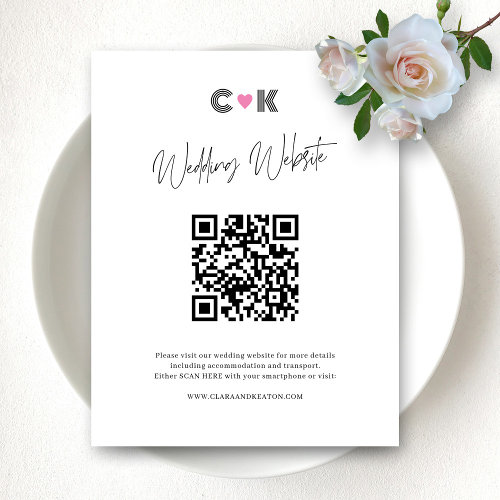 Minimalist Black  White  Modern QR Code Wedding  Enclosure Card