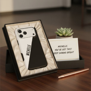 Minimalist Black & White Modern Split Custom Name iPhone 17 Pro Max Case