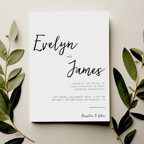 Minimalist Black  White Modern Unique Wedding  In Invitation