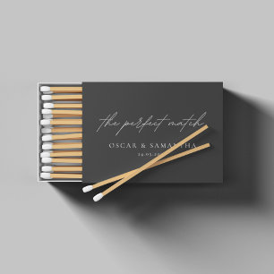 Minimalist Black & White Modern Wedding Favor Matchboxes