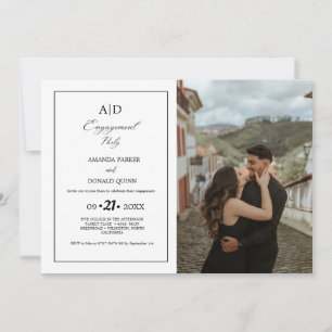 Minimalist black & White Monogram Engagement Party Invitation