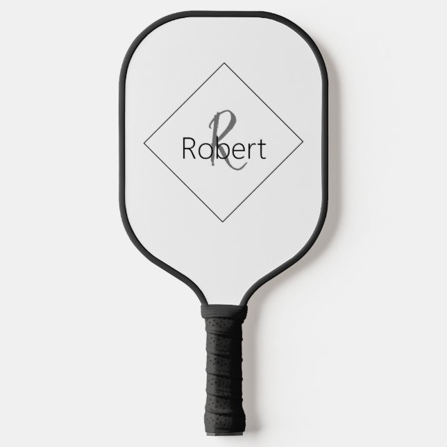 Minimalist Black White Monogram Gift for Him Pickleball Paddle (Front)