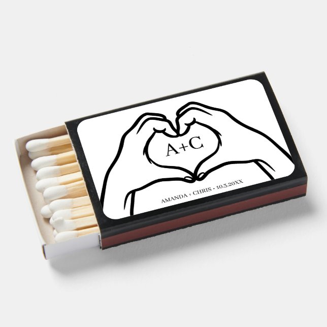 Minimalist Black & White Monogram Heart Matchboxes (Front Open)