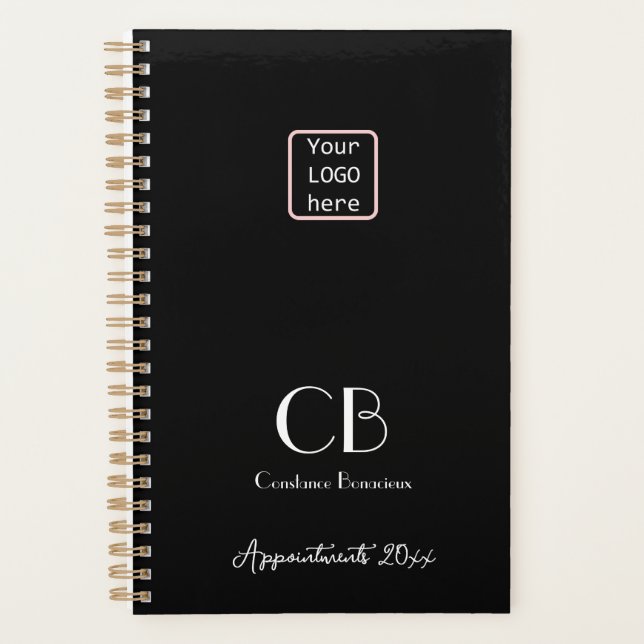 Minimalist Black White Monogram Initials LOGO 2023 Planner (Front)