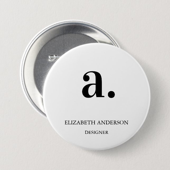 Minimalist Black White Monogram Modern Elegant Button (Front & Back)