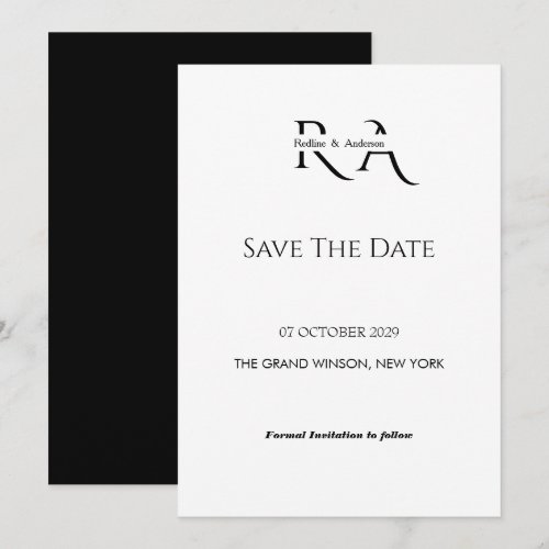 Minimalist Black & White Monogram Save the Date Invitation