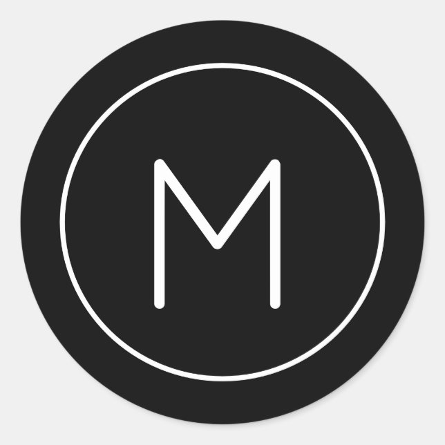  Minimalist Black & White Monogram Simple Letter Classic Round Sticker (Front)
