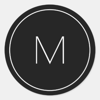 Minimalist Black White Monogram Simple Letter Classic Round Sticker