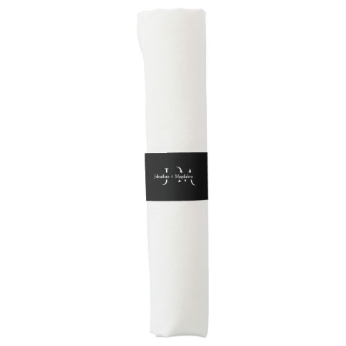 Minimalist Black & White Monogram Wedding Napkin Bands