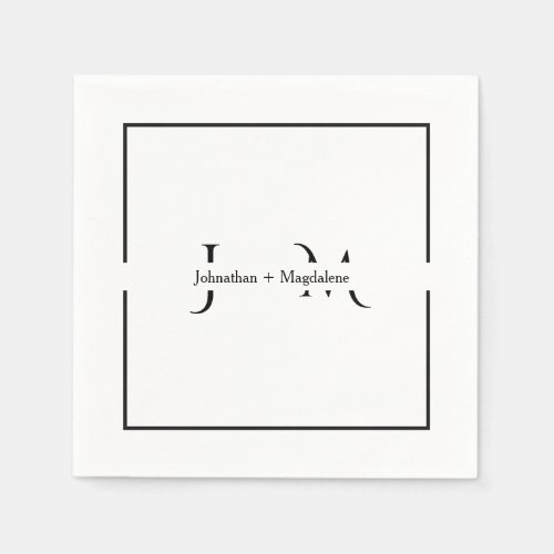 Minimalist Black & White Monogram Wedding Napkins