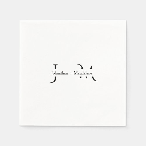 Minimalist Black & White Monogram Wedding  Napkins