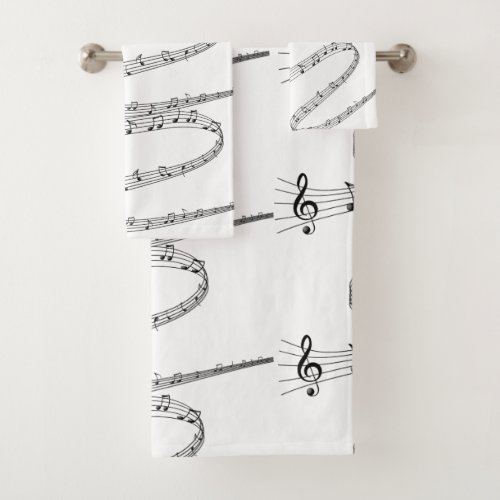 Minimalist Black  White Music Notes Bath Towel Set