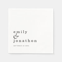 Minimalist Black White Names Date Wedding Napkins