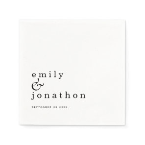 Minimalist Black White Names Date Wedding Napkins