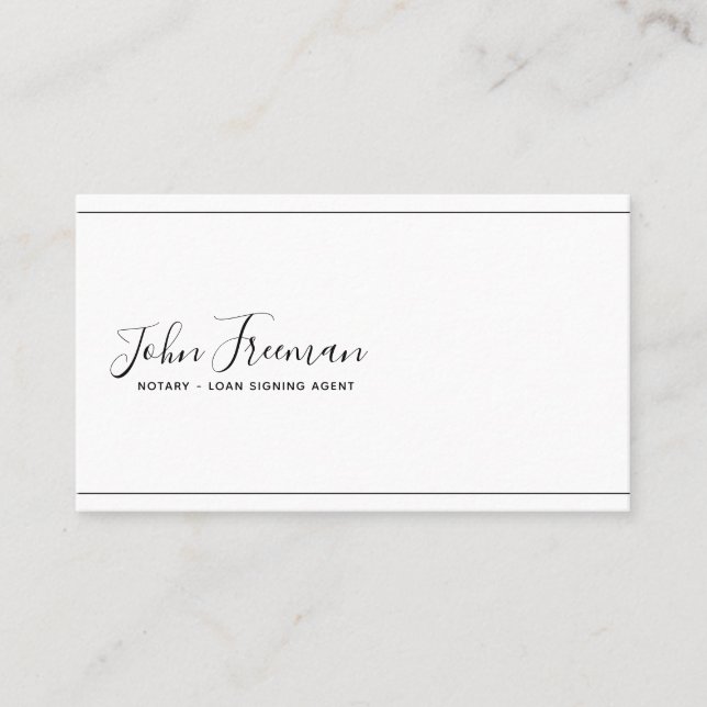 Minimalist Black & White Notary Business Card (Front)