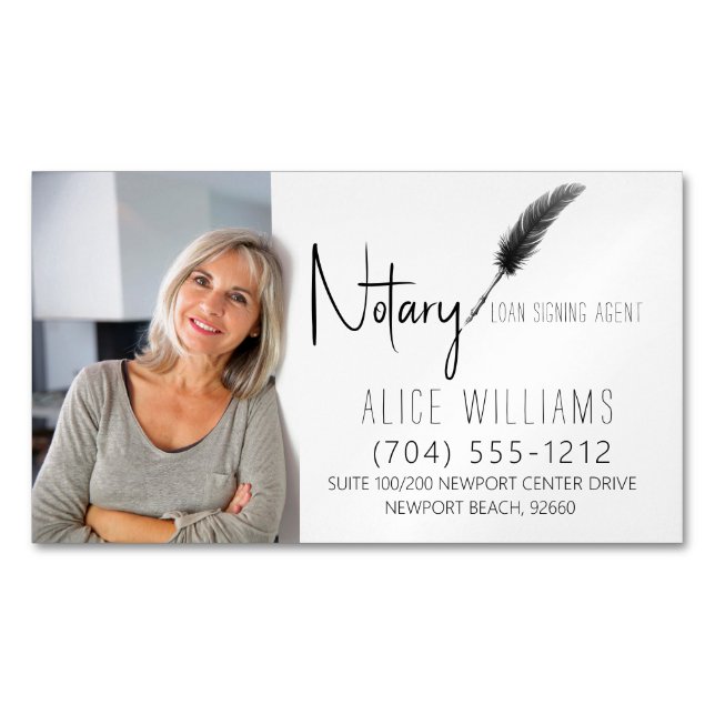 Minimalist Black & White Notary Photo Business Card Magnet (Front)