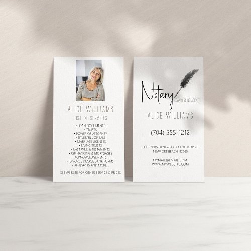 Minimalist Black  White Notary Photo Vertical  Business Card