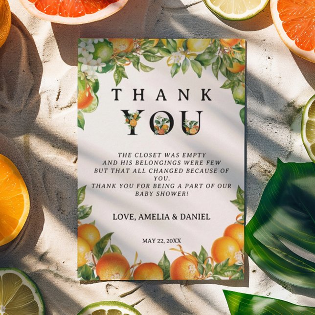 Minimalist Black White Orange Citrus  Thank You Card (Creator Uploaded)