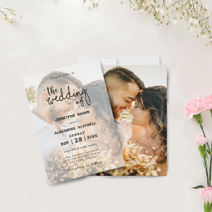 Minimalist Black & White Overlay Photo Wedding Invitation