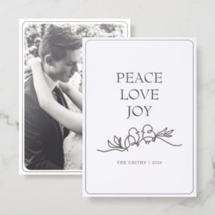 Minimalist Black White Peace Love Joy Letterpress Photo Cards