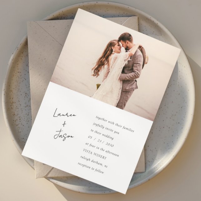 Minimalist Black & White Photo Boho Wedding Invitation (Creator Uploaded)