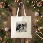 Minimalist Black & White Photo Christmas Gift Tote Bag<br><div class="desc">Carry holiday memories in style with this minimalist black and white Christmas photo tote bag. Personalize it with your favorite photo and family name for a timeless, elegant design that celebrates love and togetherness. Perfect as a sustainable Christmas gift, reusable holiday shopping bag, or everyday tote with a personal touch....</div>