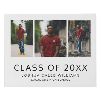 Minimalist Black White Photo Collage Graduation Faux Canvas Print