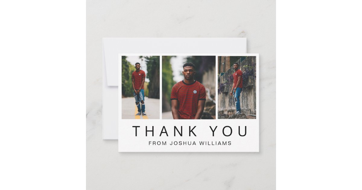 Minimalist Black White Photo Collage Graduation Thank You Card | Zazzle