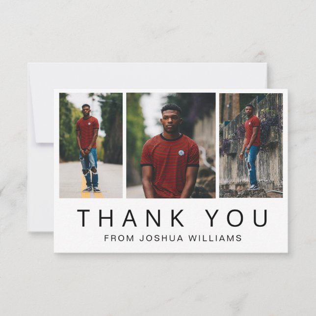 Minimalist Black White Photo Collage Graduation Thank You Card (Front)