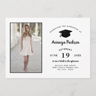 Minimalist black white photo graduation invitation