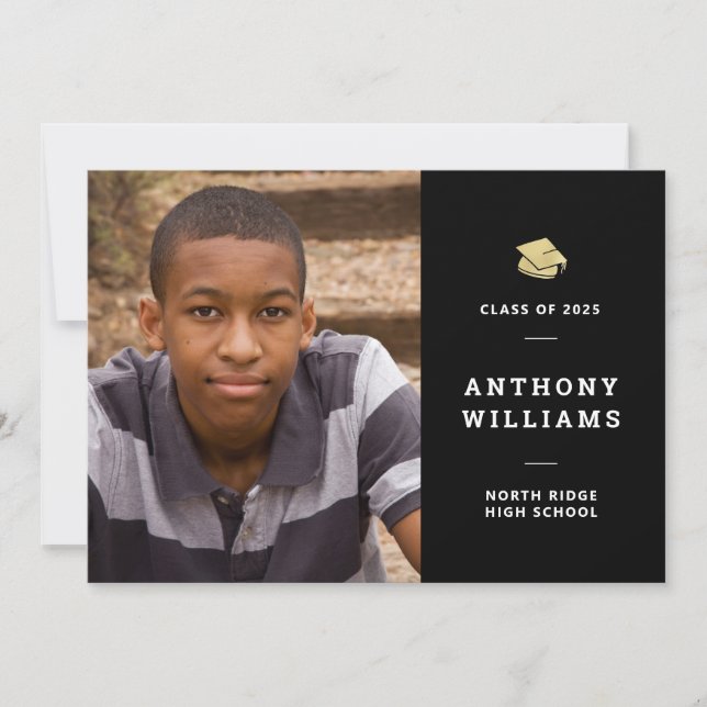 Minimalist Black & White Photo Graduation Invitation (Front)