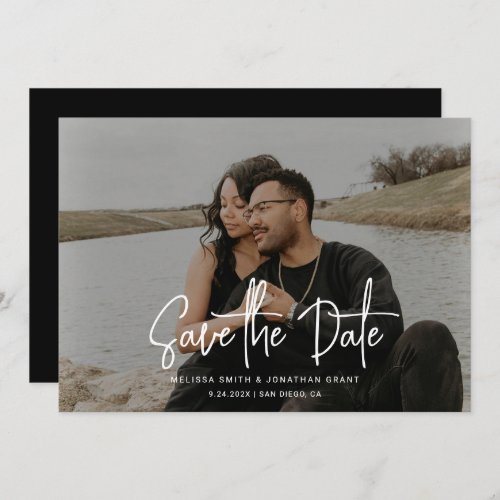 Minimalist Black  White Photo Script Wedding Save The Date