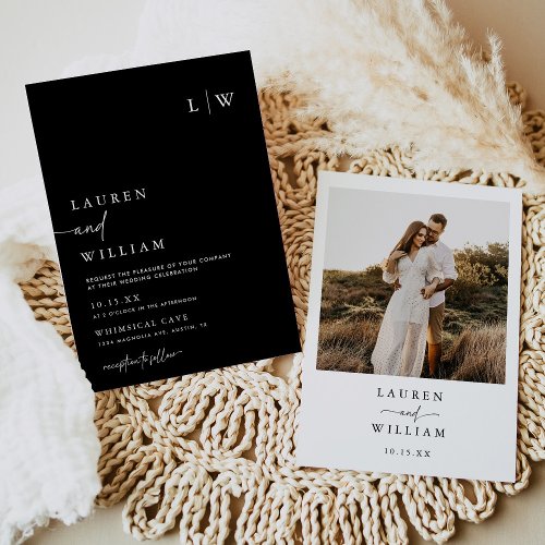 Minimalist Black  White Photo Wedding Invitation