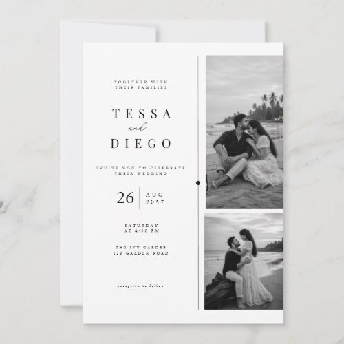 Minimalist Black & White Photo Wedding Invitation. Invitation