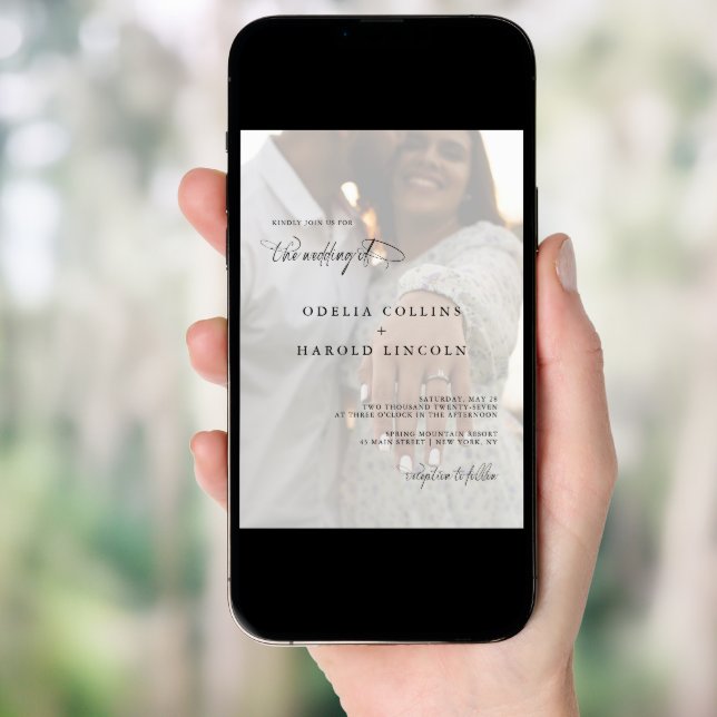 Minimalist Black White Photo Wedding QR Code Invitation (Front Digital)