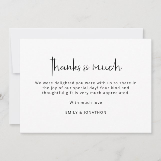 Minimalist Black White Photo Wedding Thank You Card (Front)