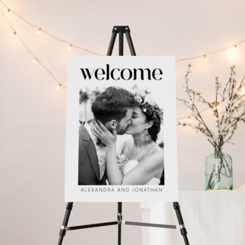 Minimalist Black White Photo Wedding Welcome Sign