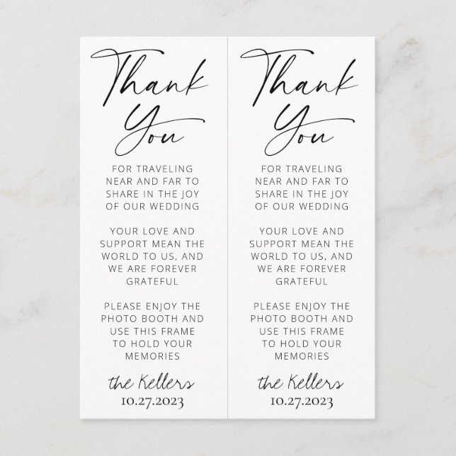 Minimalist Black & White Photobooth Favor Inserts (Front)