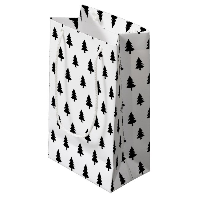 Minimalist Black White PINE TREE CHRISTMAS CUSTOM Small Gift Bag (Front Angled)